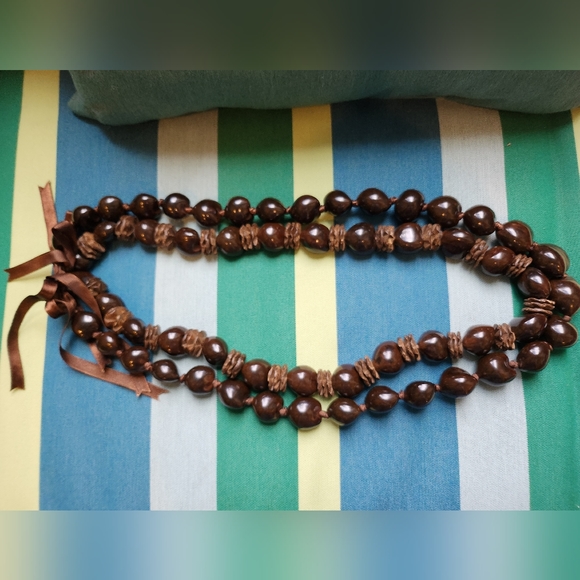 Vintage Genuine Hawaiian Dark Brown / Black Kukui Nut Lei Necklaces (2) - EUC - Picture 1 of 10